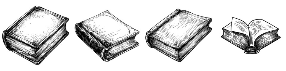 Collection of intricately designed antique books displayed on a table in a cozy library setting showcasing various sizes and textures