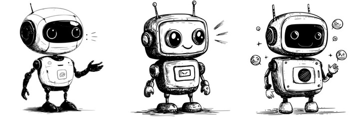 Naklejka premium Creative robot characters showcased in a playful design with distinct features and expressions
