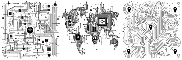 Naklejka premium Intricate patterns of circuit designs depicting the interconnectedness of technology and the world