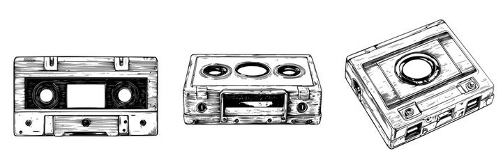 Obraz premium Vintage cassette tapes displayed in a row on a light background highlighting nostalgia and retro music culture
