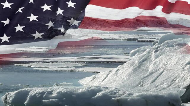Timelapse of melting glaciers with US flag