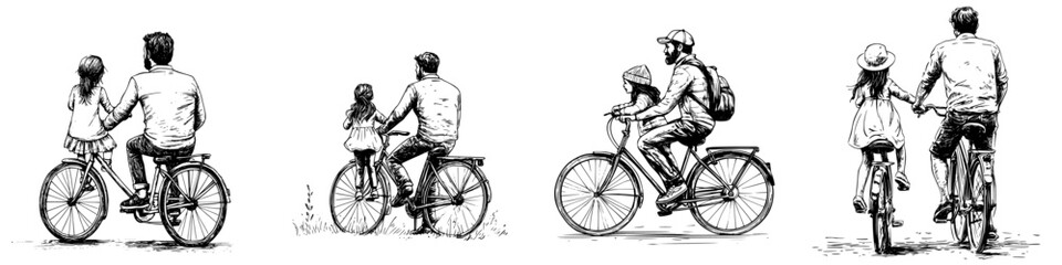 Naklejka premium Enjoying a peaceful bike ride together in a park during springtime with family