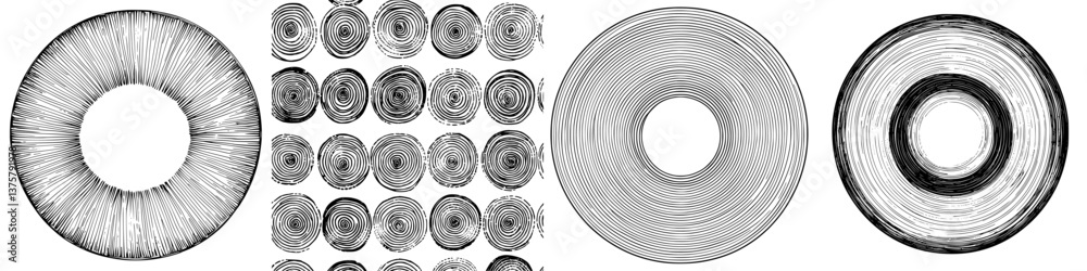 Poster intricate circular patterns showcasing design elements and textures in black and white styles