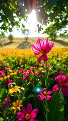 Obraz premium Vibrant Pink Flower in Blossom Field