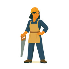 Vector illustration of male and female carpenters in workwear holding tools – ideal for construction, craftsmanship, and skilled trades themes