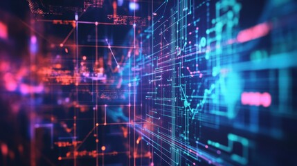 Fototapeta premium A vibrant digital landscape showcasing intricate data patterns and glowing lines, representing advanced technology and data visualization.