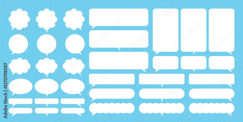 Fototapete big set of white speech bubbles of different shapes and sizes: round, oval, rectangular, square