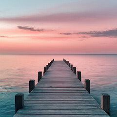 Fototapeta premium A peaceful wooden pier extending into a vast ocean