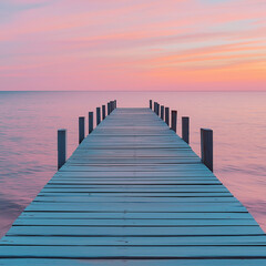 Fototapeta premium A peaceful wooden pier extending into a vast ocean
