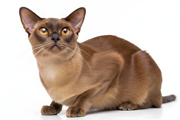 A cute white tabby kitten, a small domestic feline, sits with a purebred British Shorthair cat