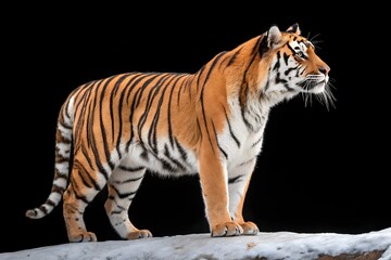 Striped feline predator, a tiger, in water or dark isolation