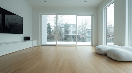 Fototapeta premium Modern, bright interior with large windows