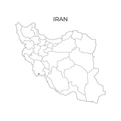 Obraz premium A detailed black and white vector map outline of Iran, showing its internal provincial divisions and geographic boundaries