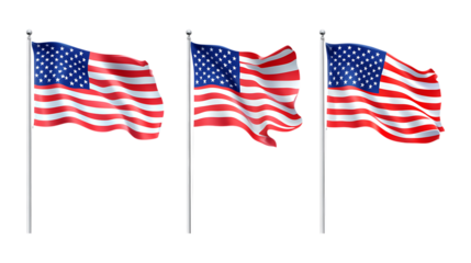 Pack of American Flag set Against Transparent Background for Patriotic Branding, National Promotion, or Event Design Projects