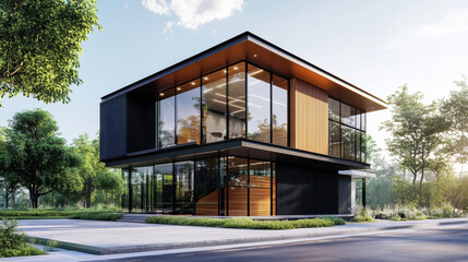 Fototapeta premium Modern Architectural Design of Stylish House with Glass Facade
