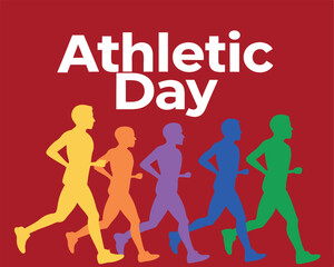 Colorful silhouettes of runners celebrating Athletic Day, promoting fitness and sports.