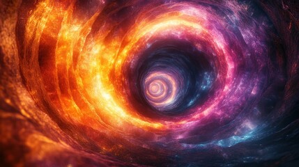 Colorful swirling vortex in space, cosmic tunnel, fiery nebulae background