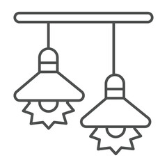 Ceiling lamps thin line icon, exhibition concept. Vector graphics. Pendant bright lightbulb, floodlight sign on white background, outline style icon for mobile or web design.