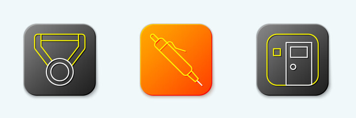 Set line Medal, Pen and School classroom icon. Vector