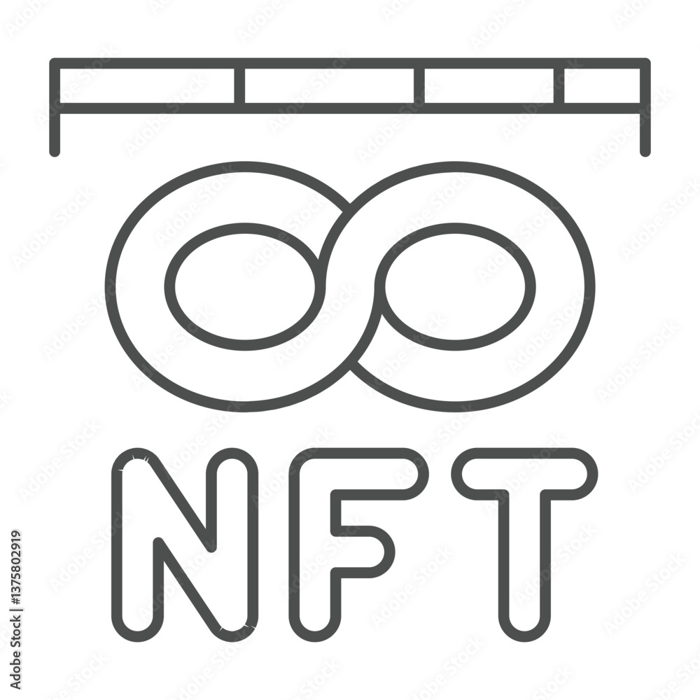 Poster ruler with nft token and infinity thin line icon, neural dataset concept. vector graphics. network d
