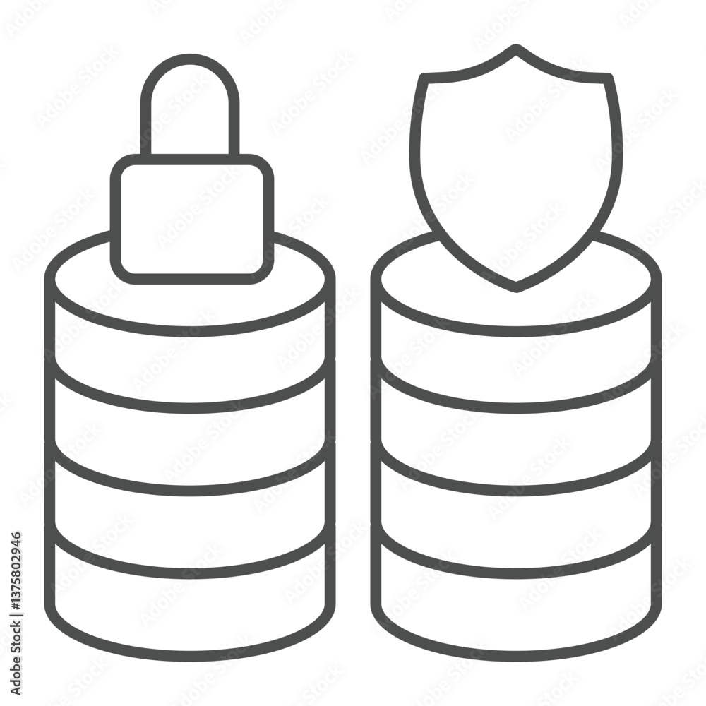 Poster protected and locked database arrays thin line icon, neural dataset concept. vector graphics. secure
