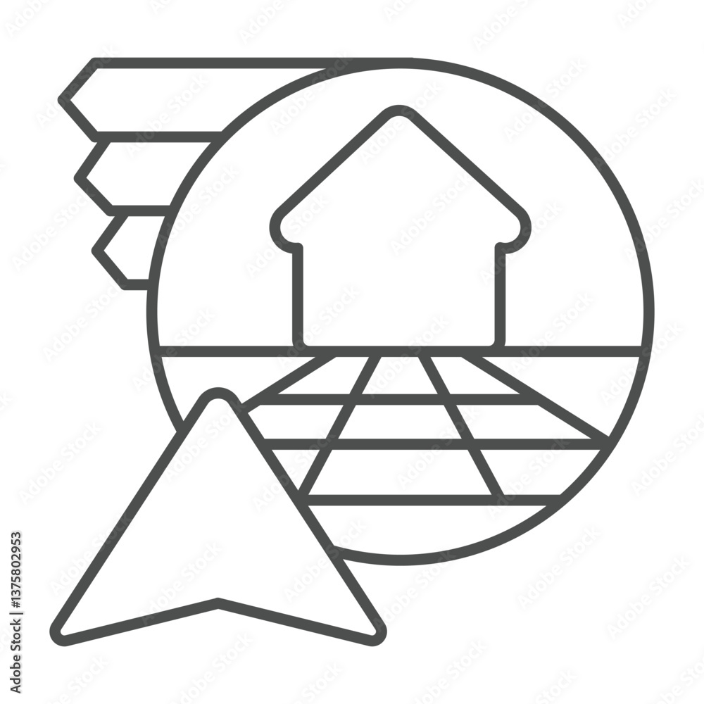 Poster home house and bookmarks with navigation cursor thin line icon, neural dataset concept. vector graph