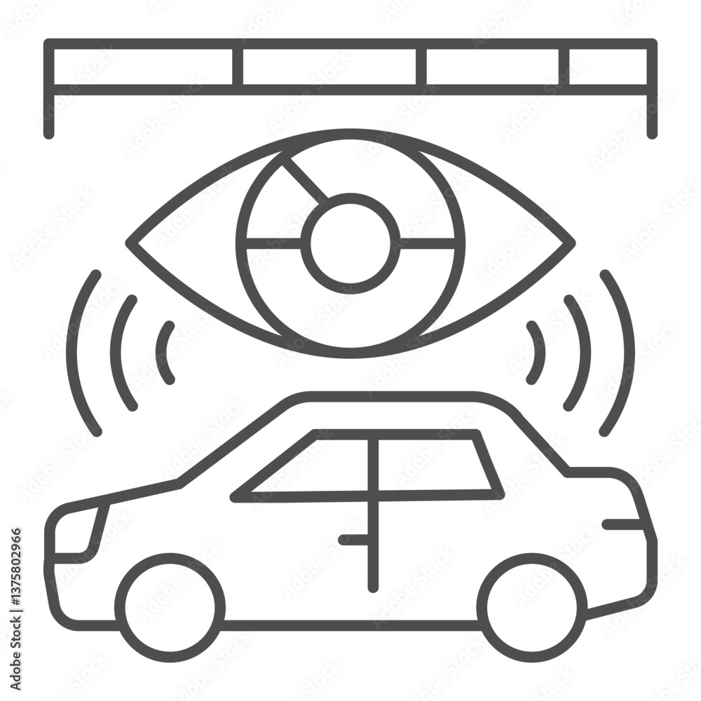 Poster car map vision data thin line icon, neural dataset concept. vector graphics. data ruler and eye with