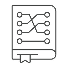 Training data book with bookmark thin line icon, neural dataset concept. Vector graphics. Language model with connections sign on white background, outline style icon for mobile or web design.