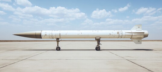 Jetfighter missile warhead on airport. Military war aerial weapon. Generative AI technology.