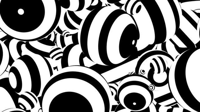 Hypnotic Black and White Concentric Circles and Stripes - 4K Seamless VJ Loop Optical Illusion Background with Mesmerizing Psychedelic Patterns and Dynamic Motion for Visual Art Projects
