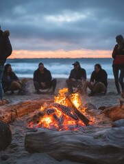 A beach bonfire with a group of friends