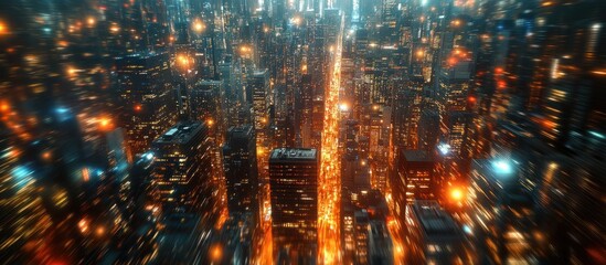 Naklejka premium Futuristic City Night Aerial View