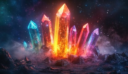 Radiant crystal cluster in a mystical setting