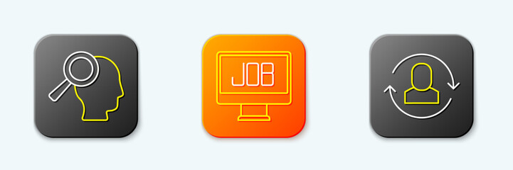 Set line Magnifying glass for search job, Search and Exchange work icon. Vector