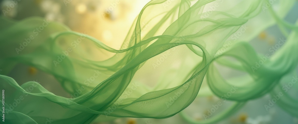 Aufkleber graceful green sheer fabric flowing in soft light abstract backdrop