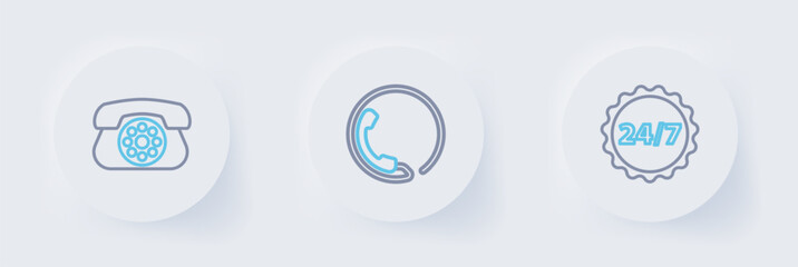 Set line Clock 24 hours, Telephone support and icon. Vector