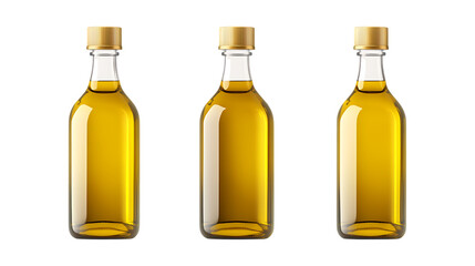 Bottle of Olive Oil Set of Three Different Poses on Transparent Background for Food Branding, Healthy Cooking, or Kitchen Product Marketing