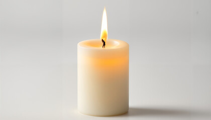 Single White Candle with Flame