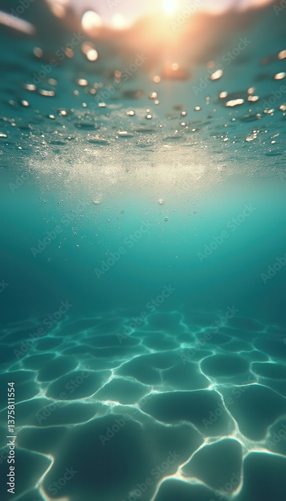 Aufkleber tranquil underwater scene with sunlight and reflections on the ocean floor, creating a calming and d