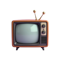 Brown Frame Retro TV with Transparent Background