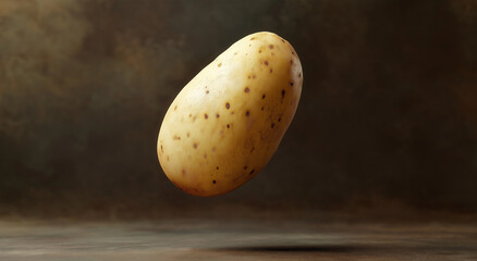 batata flutuando no ar, capturada de uma visão angular, perfeita para promoções de alimentos 