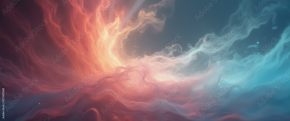 Poster Abstract Fire and Ice Energy Collision with Ethereal Smoke and Light Effects Creating a Dynamic Contrast