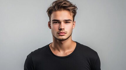 Obraz premium Young Man Portrait with Casual Style Against Neutral Background