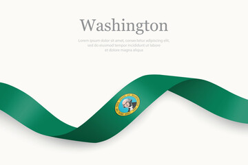 Washington Flag on Waving Ribbon. State of United States