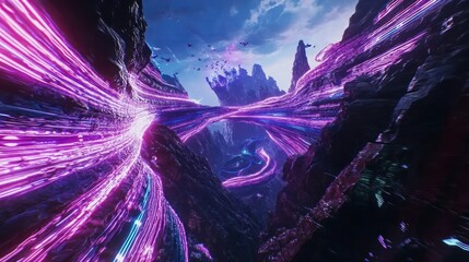 Fototapeta premium A beautiful landscape featuring vibrant glowing energy streams