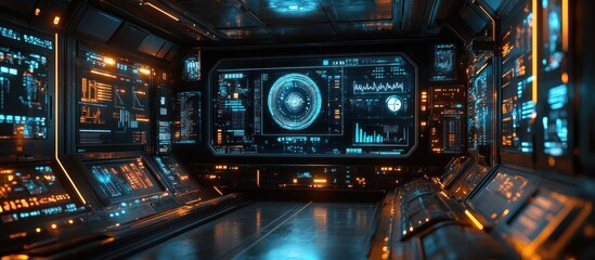 Futuristic spaceship control panel interior