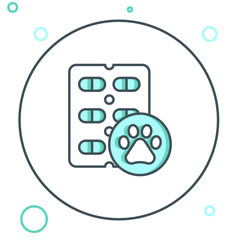 Line Dog pill icon isolated on white background. Prescription medicine for animal. Colorful outline concept. Vector