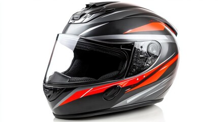 Sleek Black Motorcycle Helmet with Red and Silver Accents
