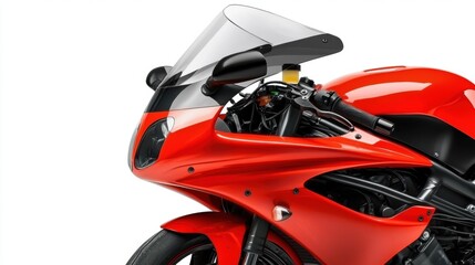 Sleek Red Motorcycle with Aerodynamic Windshield and Modern Design