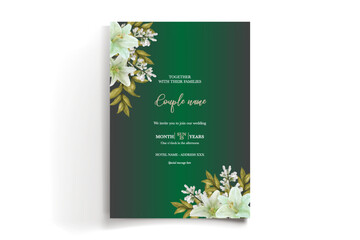 WEDDING INVITATION FRAME WITH FLOWER DECORATIONS AND FRESH LEAVES